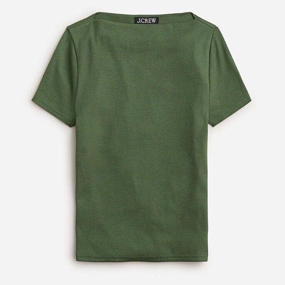 NWT J. Crew Green Fine Rib Boat Neck Tee Size Size S